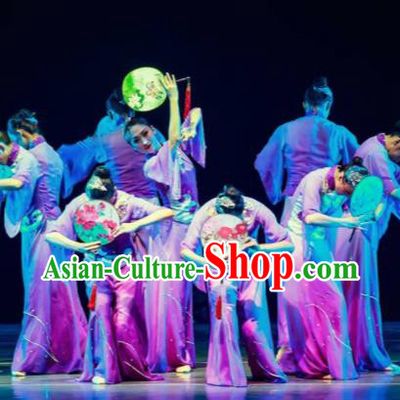 Dance Between Heaven and Earth Chinese Classical Dance Fan Dance Purple Dress Stage Performance Dance Costume and Headpiece for Women