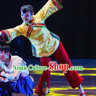 Dance Between Heaven and Earth Chinese Folk Dance Dress Stage Performance Dance Costume and Headpiece for Women