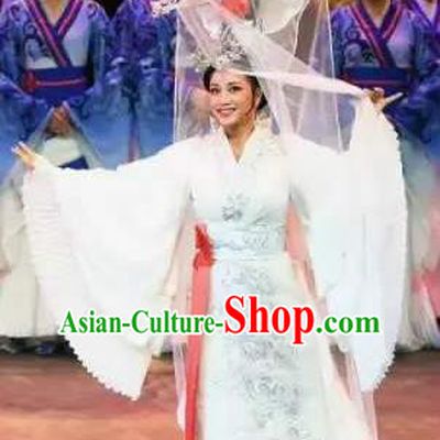 Chinese King Zhuang of Chu Ancient Spring and Autumn Period Queen White Dress Stage Performance Dance Costume and Headpiece for Women