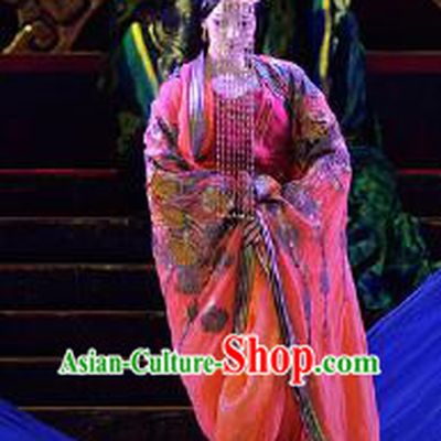 Chinese Lady Zhaojun Ancient Royal Princess Red Dress Stage Performance Dance Costume and Headpiece for Women