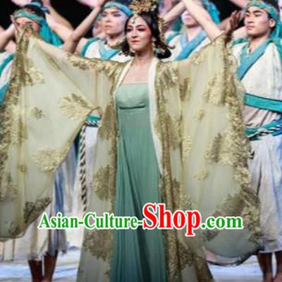 Guan Gong Chinese Classical Dance Ancient Princess Dress Stage Performance Dance Costume and Headpiece for Women