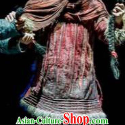 Fu Sheng Chinese Folk Dance Old Female Dress Stage Performance Dance Costume and Headpiece for Women