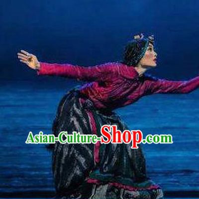 Chen Ai Luo Ding Chinese Tibetan Nationality Dress Stage Performance Dance Costume and Headpiece for Women