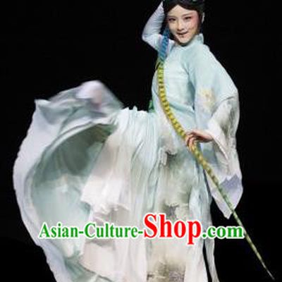 The Greatest Spirit Chinese Peking Opera Diva Green Dress Stage Performance Dance Costume and Headpiece for Women