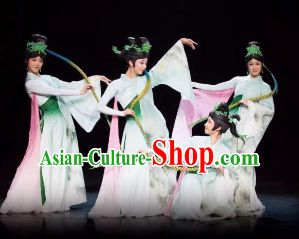 The Greatest Spirit Chinese Peking Opera Diva Green Dress Stage Performance Dance Costume and Headpiece for Women The Greatest Spirit Chinese Peking Opera Diva Green Dress Stage Performance Dance Costume and Headpiece for Women