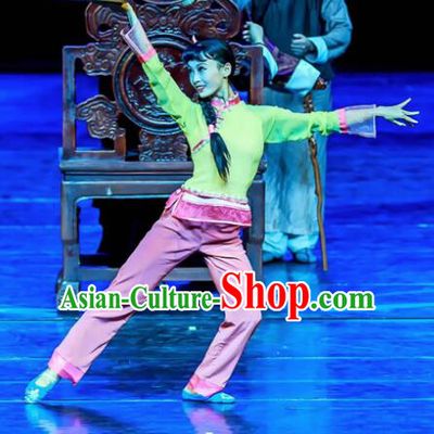 Trilogy of the Rapids Chinese Peking Opera Maidservant Dress Stage Performance Dance Costume and Headpiece for Women
