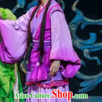Xiao Qiao Marriage Chinese Peking Opera Purple Dress Stage Performance Dance Costume and Headpiece for Women