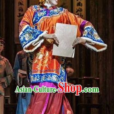 Huizhou Beauty Chinese Huangmei Opera Orange Dress Stage Performance Dance Costume and Headpiece for Women