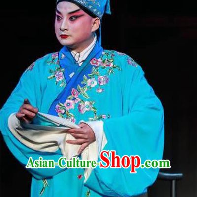 Huizhou Beauty Chinese Peking Opera Song Jiang Blue Clothing Stage Performance Dance Costume and Headpiece for Men
