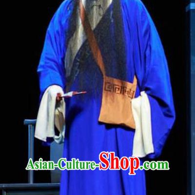 Huizhou Beauty Chinese Peking Opera Old Male Blue Clothing Stage Performance Dance Costume and Headpiece for Men