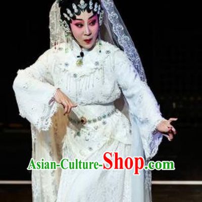 Sansheng Dream Chinese Cantonese Opera Diva White Dress Stage Performance Dance Costume and Headpiece for Women