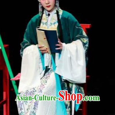 Sansheng Dream Chinese Cantonese Opera Diva Green Dress Stage Performance Dance Costume and Headpiece for Women