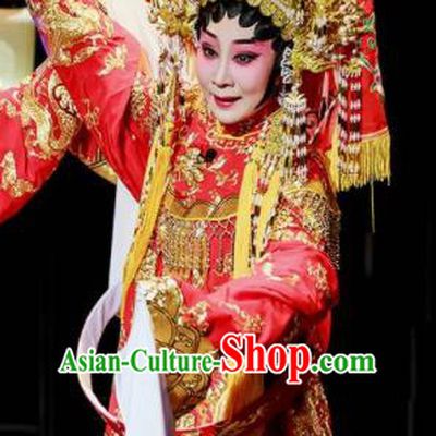 Sansheng Dream Chinese Cantonese Opera Bride Red Dress Stage Performance Dance Costume and Headpiece for Women