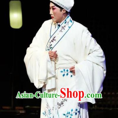 Sansheng Dream Chinese Cantonese Opera Niche White Clothing Stage Performance Dance Costume and Headpiece for Men