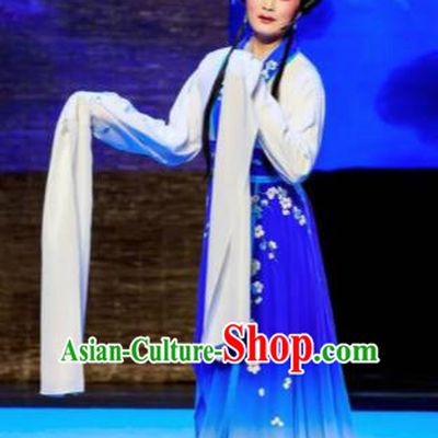 Phoenix Hairpin Chinese Peking Opera Diva Royalblue Dress Stage Performance Dance Costume and Headpiece for Women