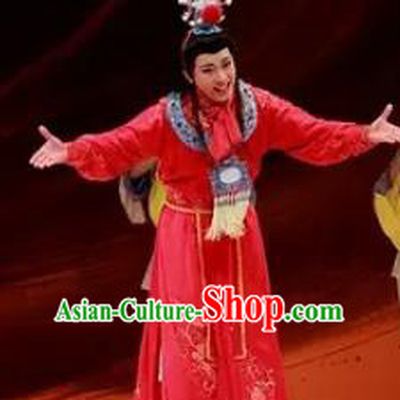 Huang Ye Hong Lou Chinese Peking Opera Niche Jia Baoyu Red Clothing Stage Performance Dance Costume and Headpiece for Men