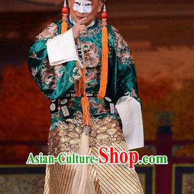 Imperial Concubine Mei Chinese Peking Opera Eunuch Green Clothing Stage Performance Dance Costume and Headpiece for Men