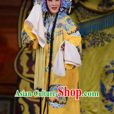 Imperial Concubine Mei Chinese Peking Opera Diva Yellow Dress Stage Performance Dance Costume and Headpiece for Women