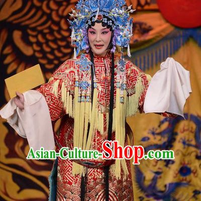 Imperial Concubine Mei Chinese Peking Opera Diva Red Dress Stage Performance Dance Costume and Headpiece for Women