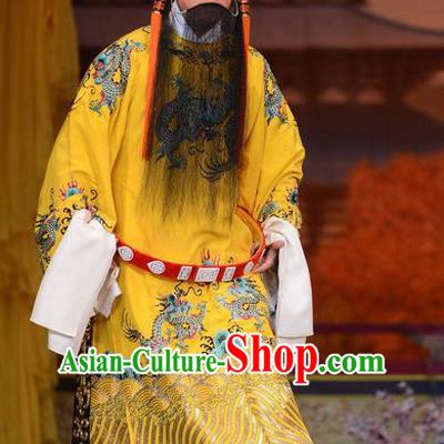 Imperial Concubine Mei Chinese Peking Opera Emperor Yellow Clothing Stage Performance Dance Costume and Headpiece for Men