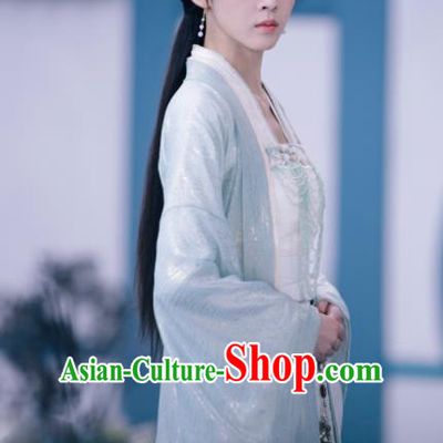 The Untamed Chinese Drama Ancient Female Swordsman Jiang Yanli Green Costumes and Headpiece Complete Set for Women