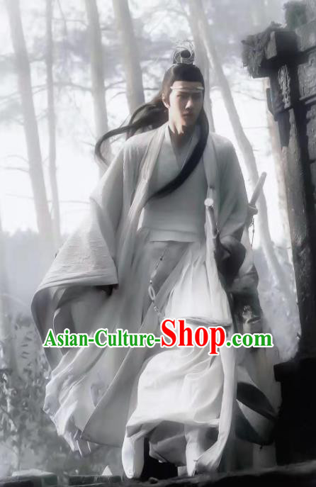 Chinese Drama The Untamed Ancient Nobility Childe Swordsman Wei Wuxian Xiao Zhan White Costumes for Men Chinese Drama The Untamed Ancient Nobility Childe Swordsman Wei Wuxian Xiao Zhan White Costumes for Men