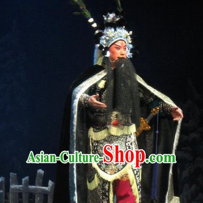 Su Wu In Desert Chinese Beijing Opera General Black Clothing Stage Performance Dance Costume and Headpiece for Men