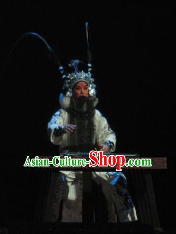 Su Wu In Desert Chinese Beijing Opera General White Clothing Stage Performance Dance Costume and Headpiece for Men