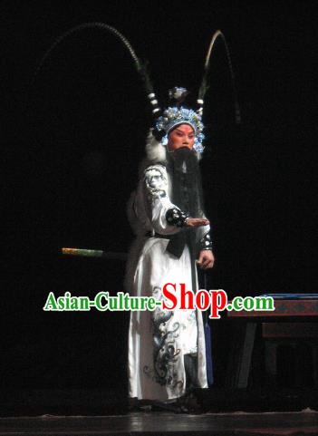 Su Wu In Desert Chinese Beijing Opera General White Clothing Stage Performance Dance Costume and Headpiece for Men