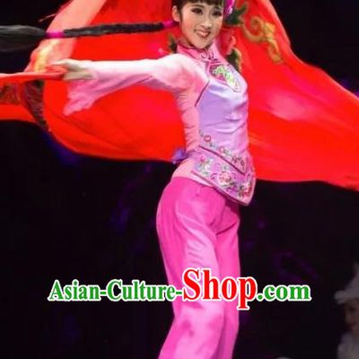 Drama Lan Huahua Chinese Folk Dance Pink Dress Stage Performance Dance Costume and Headpiece for Women