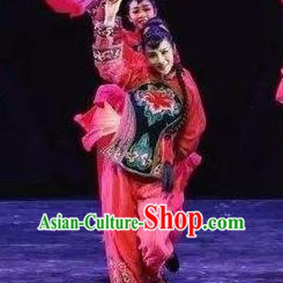 Drama Lan Huahua Chinese Folk Dance Fan Dance Dress Stage Performance Dance Costume and Headpiece for Women