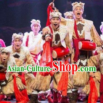 Drama Lan Huahua Chinese Folk Dance Drum Dance Clothing Stage Performance Dance Costume and Headpiece for Men