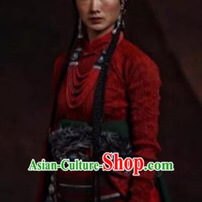 The Heavenly Road Chinese Zang Nationality Folk Dance Red Dress Stage Performance Dance Costume and Headpiece for Women