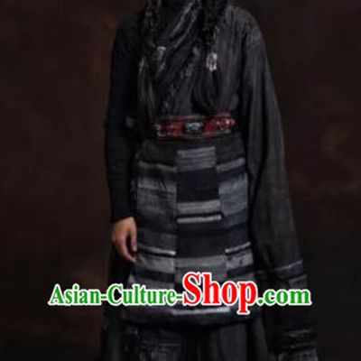 The Heavenly Road Chinese Zang Nationality Dance Grey Tibetan Robe Stage Performance Dance Costume and Headpiece for Women