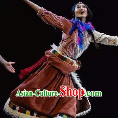 The Heavenly Road Chinese Zang Nationality Dance Tibetan Robe Stage Performance Dance Costume and Headpiece for Women
