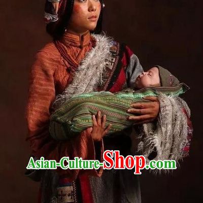 The Heavenly Road Chinese Zang Nationality Dance Tibetan Robe Stage Performance Dance Costume and Headpiece for Women