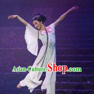 Goddess of the Moon Chinese Classical Dance White Dress Stage Performance Dance Costume and Headpiece for Women