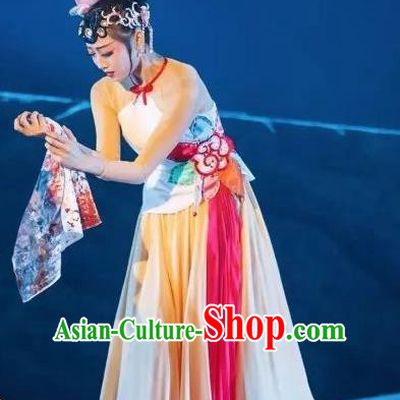 Goddess of the Moon Chinese Classical Dance Beige Dress Stage Performance Dance Costume and Headpiece for Women