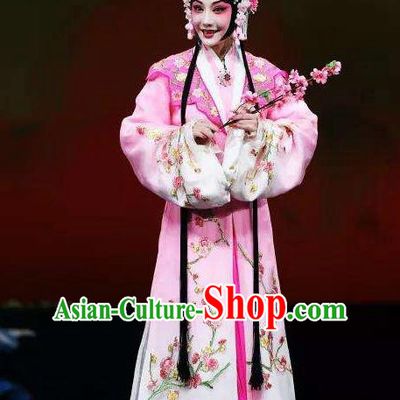 Mei Hua Zan Ceremony Chinese Beijing Opera Diva Pink Dress Stage Performance Dance Costume and Headpiece for Women