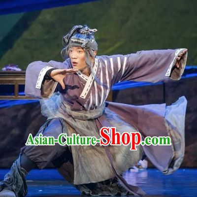 Goddess of the Moon Chinese Classical Dance Purple Clothing Stage Performance Dance Costume and Headpiece for Men