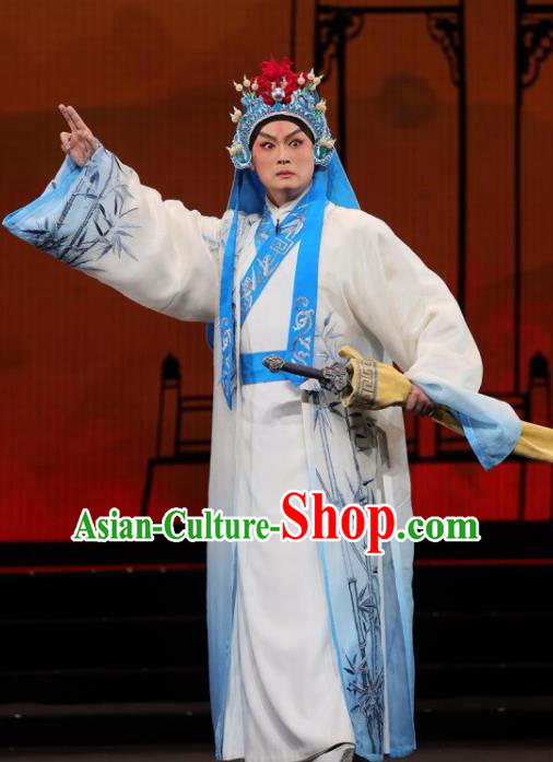 Mei Hua Zan Chinese Beijing Opera Takefu White Clothing Stage Performance Dance Costume and Headpiece for Men Mei Hua Zan Chinese Beijing Opera Takefu White Clothing Stage Performance Dance Costume and Headpiece for Men
