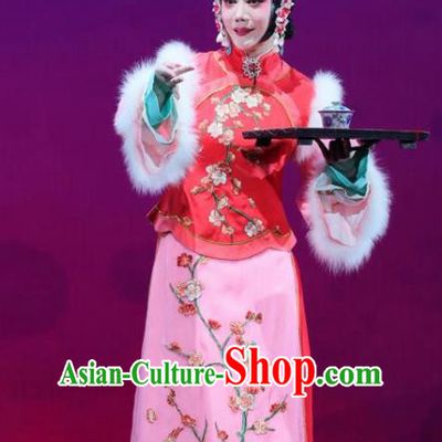 Mei Hua Zan Ceremony Chinese Beijing Opera Diva Pink Dress Stage Performance Dance Costume and Headpiece for Women