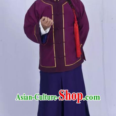 Mei Hua Zan Chinese Beijing Opera Purple Clothing Stage Performance Dance Costume and Headpiece for Men