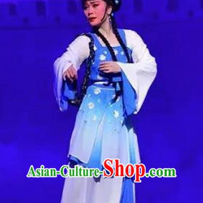 Amber Fate Chinese Beijing Opera Maidservant Blue Dress Stage Performance Dance Costume and Headpiece for Women