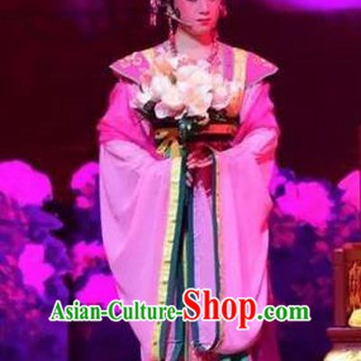 Amber Fate Chinese Beijing Opera Princess Pink Dress Stage Performance Dance Costume and Headpiece for Women