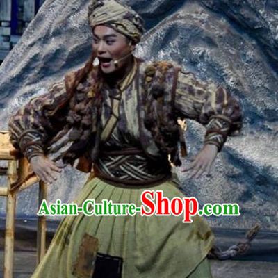 Drama Qian Yun Cliff Chinese Zhuang Nationality Clothing Stage Performance Dance Costume and Headpiece for Men