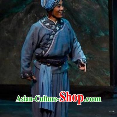 Drama Qian Yun Cliff Chinese Zhuang Nationality Youth Clothing Stage Performance Dance Costume and Headpiece for Men