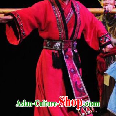 Drama Qian Yun Cliff Chinese Zhuang Nationality Bridegroom Red Clothing Stage Performance Dance Costume and Headpiece for Men