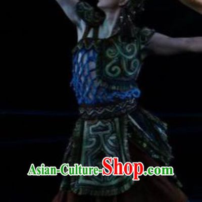 Hundred Bird Dress Chinese Zhuang Ethnic Dance Clothing Stage Performance Dance Costume and Headpiece for Men