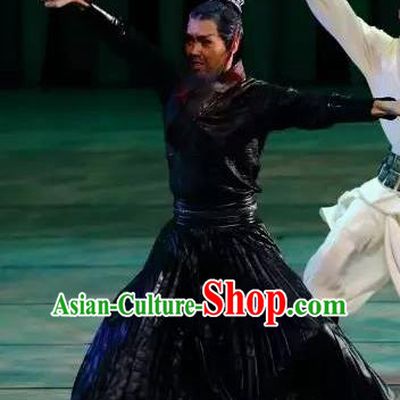 Drama Chinese Orphan Chinese Ancient Swordsman Black Clothing Stage Performance Dance Costume and Headpiece for Men
